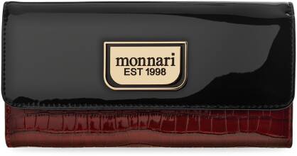 Monnari velká dámská peněženka s klopou z lakované kůže s krokodýlím vzorem kůže elegantní prostorná peněženka ve stylové dárkové krabičce - černá s červenou barvou