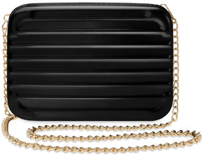 Elegantní jedinečná dámská lakovaná pevná kabelka kufřík listonoška na řetízku s 3d vytlačením - černá