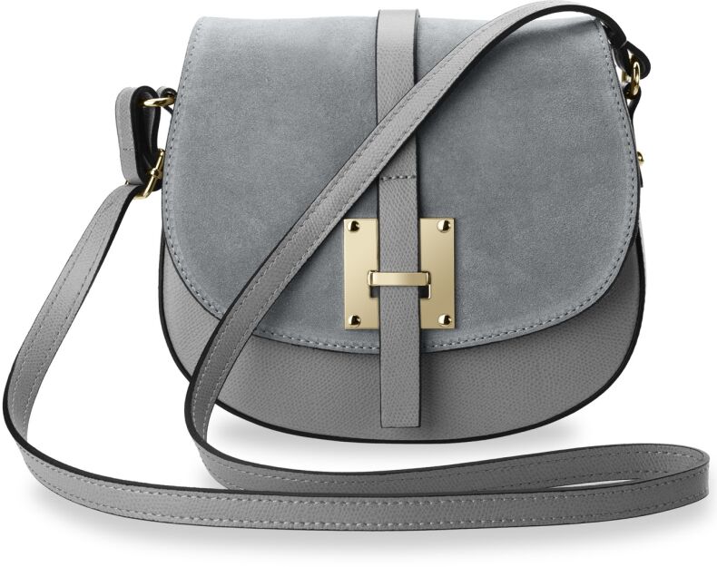 Italská crossbody kabelka s semišovou klopou VERA PELLE - šedá