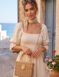 Dámská pletená kabelka košík ve stylu boho crossbody kufřík – béžová - 6