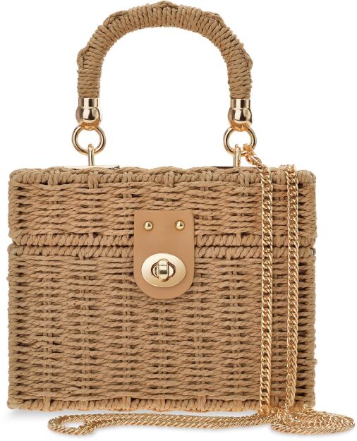 Dámská kabelka košík pletená boho proutěná crossbody kufřík - béžová