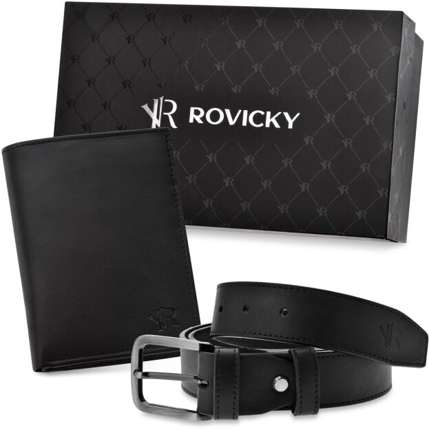 Dárková sada Rovicky v elegantní krabičce pánská bezpečná peněženka RFID + opasek - černá