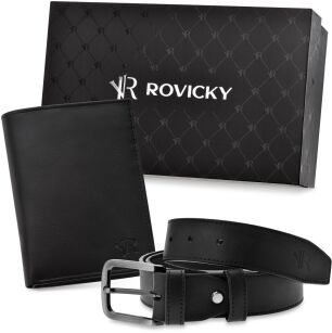 Dárková sada Rovicky v elegantní krabičce pánská bezpečná peněženka RFID + opasek - černá