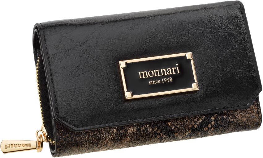 Dámská peněženka s klopou Monnari na zip a patent, exkluzivní hadí vzor - černá