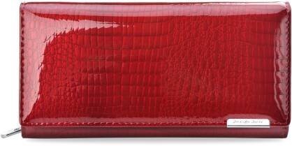 Stylová lakovaná dámská peněženka jennifer jones objemná kožená potmonka s vytlačeným vzorem - červená