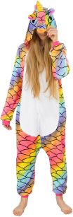 Kigurumi pyžamo overal kostým s kapucí – duhový jednorožec