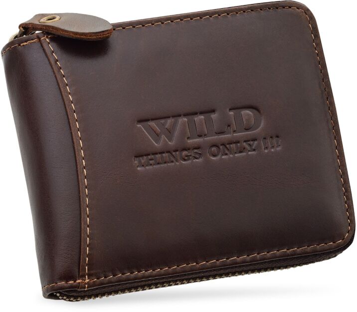 Kožená německá pánská peněženka se zapínáním  wild things only hnědá