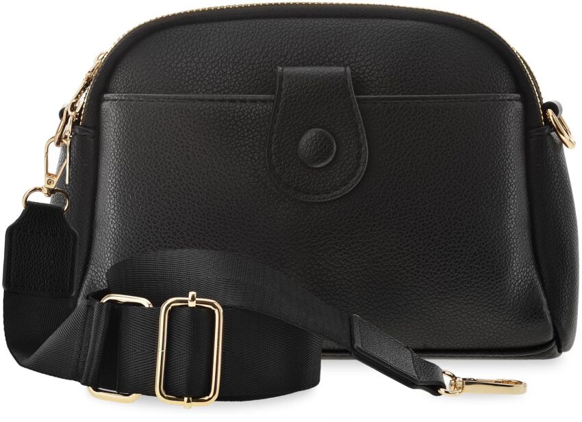 Malá městská dvoukomorová crossbody kabelka přes rameno se širokým popruhem - černá