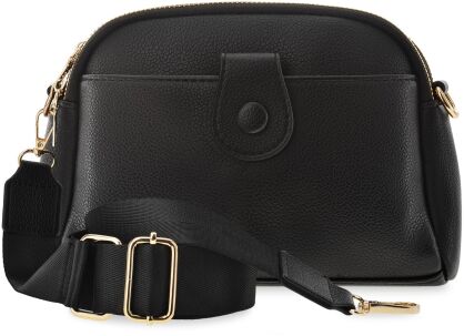 Malá městská dvoukomorová crossbody kabelka přes rameno se širokým popruhem - černá