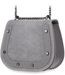 Kožená dámská listonoška s klopou  řetízkem nýty italský semiš - šedá - 2