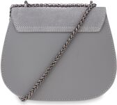 Kožená dámská listonoška s klopou  řetízkem nýty italský semiš - šedá - 3