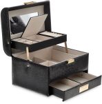 Monnari elegantní kufřík na šperky kosmetiku se zrcátkem organizér kosmetická kazeta – černý - 3