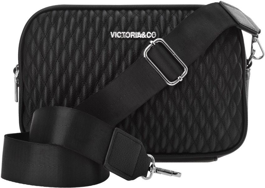 Dámská kabelka crossbody z eko kůže prošívaná dvoukomorová s nastavitelným popruhem - černá