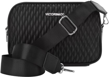 Dámská kabelka crossbody z eko kůže prošívaná dvoukomorová s nastavitelným popruhem - černá