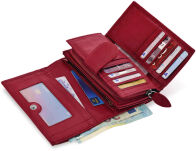 Prostorná kožená dámská peněženka na zip s velkou měkkou peněženkou z pravé kůže s rfid zabezpečením - červená - 4