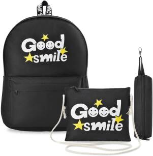 Komplet školní batoh taška listonoška a penál 3v1 print good smile - černý