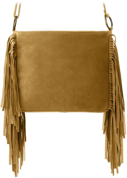 Dámská crossbody kabelka boho styl třásně semiš pravá kůže VERA PELLE - camel