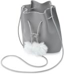 Dámská výjmečná kabelka měšec stahovací pytel se šňůrkami a pompony - šedý - 3