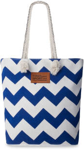 Námořnická eko kabelka plátěná nákupní taška plážová shopper s klikatým vzorem - bílá-modrá