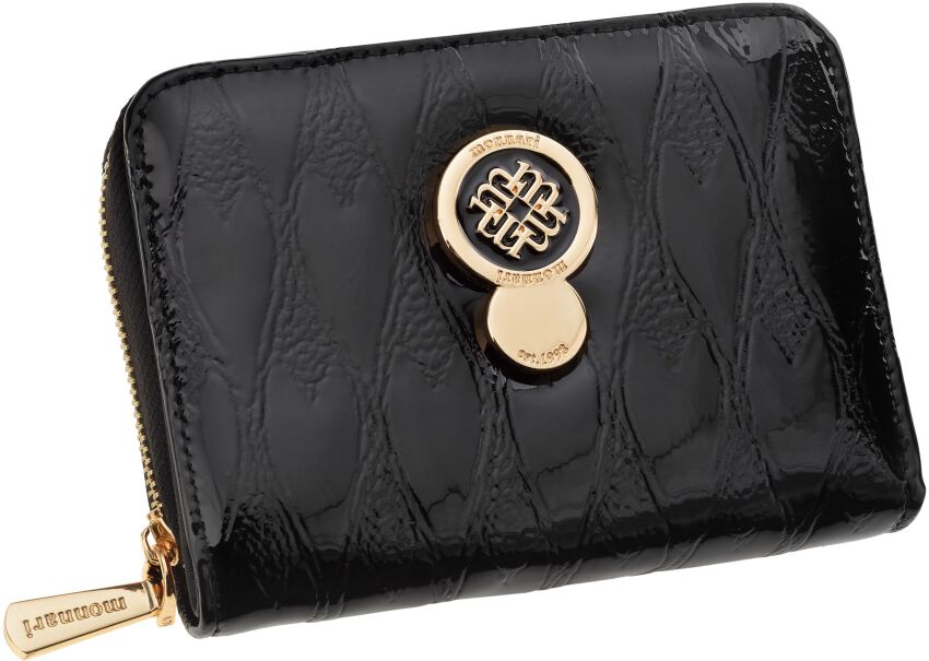 Monnari malá peněženka se vzorem kožený na zip lakovaná portmonetka - černá