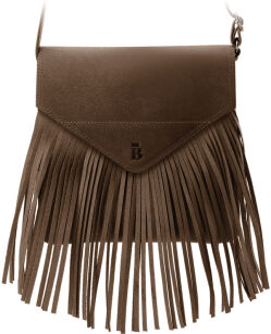 Crossbody kabelka s klopou a třásněmi boho přírodní kůže - hnědá