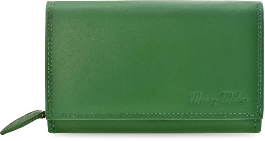 Velká dámská kožená peněženka na zip money maker velká měkká pravá kožená peněženka rfid secure - zelená