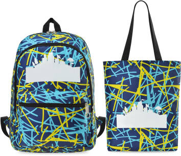 Komplet školní batoh + taška shopper + komplet tužkové pouzdro full print graffiti s barevným vzorem – granátový