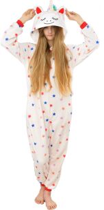Kigurumi pyžamo overal kostým s kapucí – jednorožec s hvězdičkami