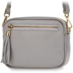 Malá univerzální dámská kožená kabelka se střapci - šedý - 4