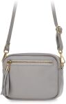 Malá univerzální dámská kožená kabelka se střapci - šedý - 2