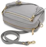 Malá univerzální dámská kožená kabelka se střapci - šedý - 3