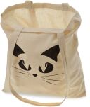 Eko nákupní taška shopper bavlněná plátěná ekologická nákupní městská lehká na rameno s potiskem pro dívku kočka kočička - béžová - 3