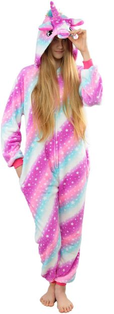 Kigurumi overal na spaní a kostým – růžovo-modrý jednorožec