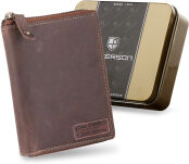 Velká pánská kožená peněženka peterson na zip vertikální nubuk raw style - hnědá - 2