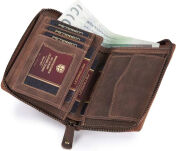 Velká pánská kožená peněženka peterson na zip vertikální nubuk raw style - hnědá - 5