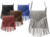 Módní dámská kabelka listonoška s klopou baleine s třásněmi ve stylu boho přírodní kůže černá - 6