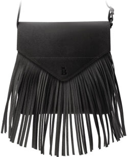 Crossbody kabelka s klopou a třásněmi boho přírodní kůže - černá