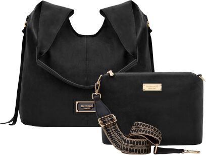 Monnari semišová dámská taška vak shopper volná matná kabelka 2v1 + crossbody - černá