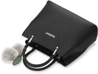 Dámská kabelka kufřík lichoběžníkový tvar s bambulemi černá - 4