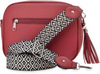 Dámská kabelka kožená pošťácká taška s dlouhým širokým popruhem a třásněmi - červená - 4