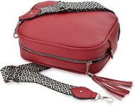 Dámská kabelka kožená pošťácká taška s dlouhým širokým popruhem a třásněmi - červená - 3