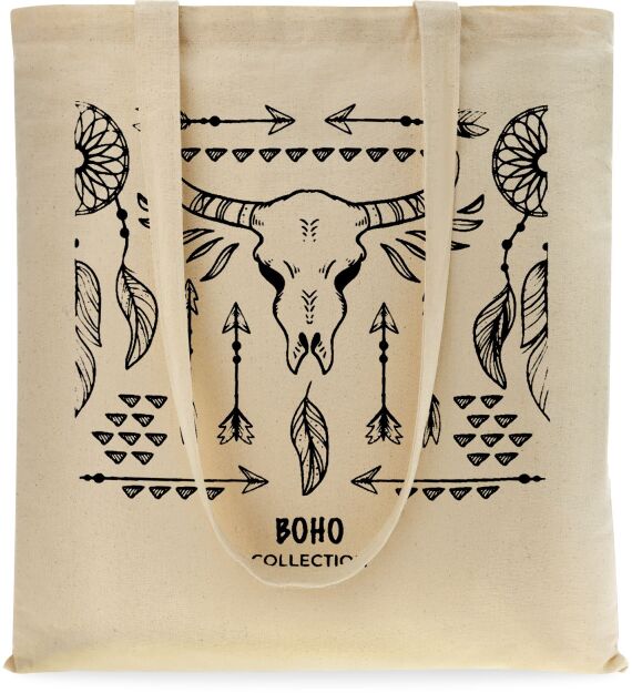 Ekotaška shopper bavlněná na nákupy městská s potiskem - boho - béžová
