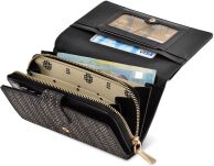 Monnari střední dámská kožená peněženka exkluzivní na zip a druky - černá se zlatou - 4