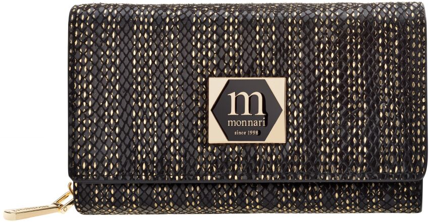 Monnari střední dámská kožená peněženka exkluzivní na zip a druky - černá se zlatou
