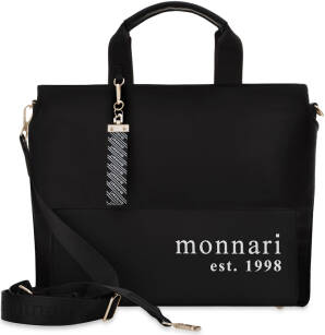 MONNARI dámská shopper aktovka městská velká prostorná taška s kroužkem na klíče a popruhem s logem - černá