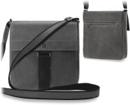 Kožená pánská crossbody taška s klopou značka BALEINE - šedá - 6