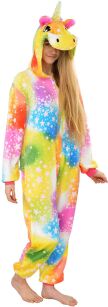 Kigurumi jednodílné pyžamo overal s kapucí – barevný jednorožec