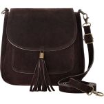 Semišová italská dámská kožená kabelka crossbody s třásněmi boho vera pelle italy - 11