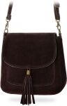 Semišová italská dámská kožená kabelka crossbody s třásněmi boho vera pelle italy - 9