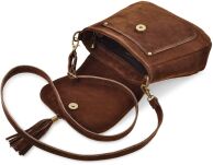 Semišová italská dámská kožená kabelka crossbody s třásněmi boho vera pelle italy - 4